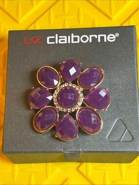 Liz Claiborne Gold-Tone Purple Crystal Flower Brooch